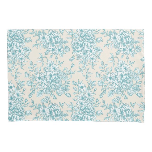 Housse D'oreillers Bouquet Rose bleu Jardin Motif Floral (devant)