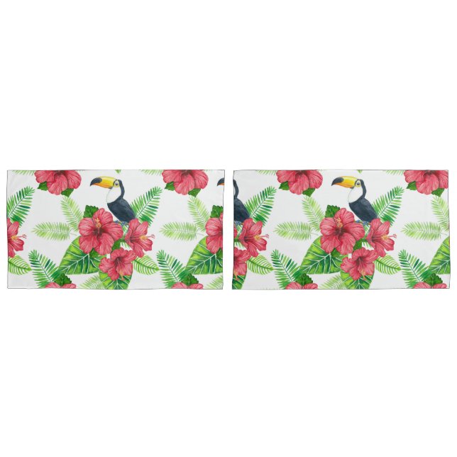 Housse D'oreillers Bouquet Toucan et tropical (devant-Set)