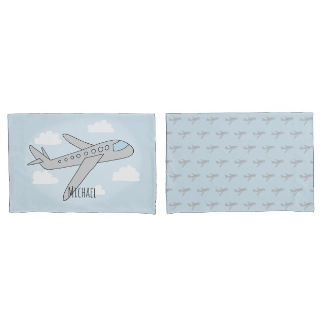 Housse D'oreillers Boys Cute Airplane Voyage avec un nom (devant-Set)