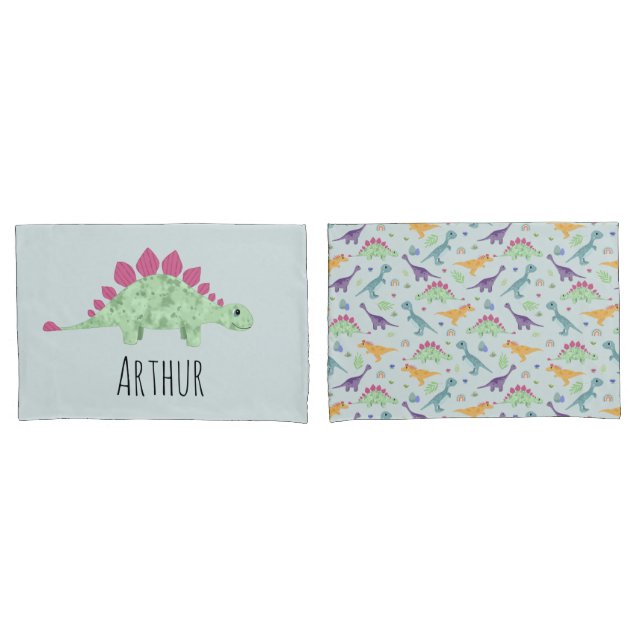 Housse D'oreillers Boys Cute Blue T-Rex Dinosaure Nom Enfants (devant-Set)