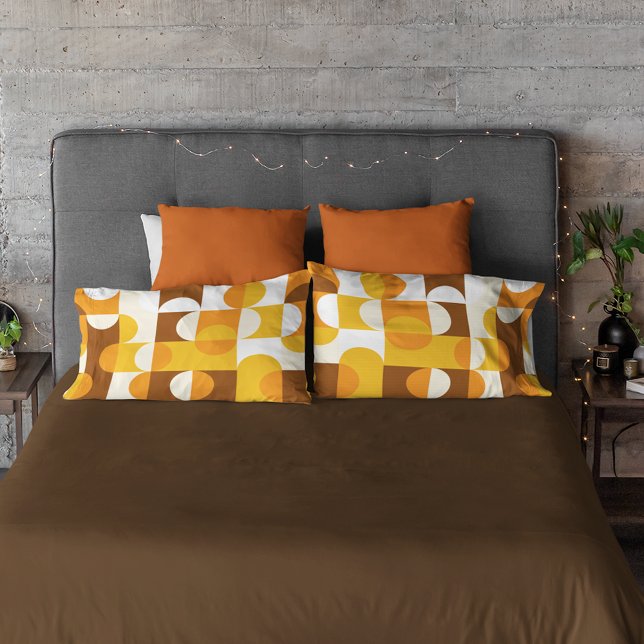 Housse D'oreillers Brown blanc orange jaune demi-cercles Motif (Créateur téléchargé)