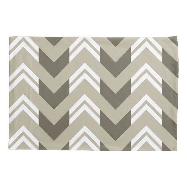 Housse D'oreillers Brun moderne, beige, motif blanc de Chevron (Dos)