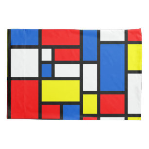 Housse D'oreillers Caisse blanche de Mondrian et jaune bleue rouge de