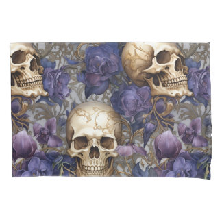 Housse D'oreillers Calaveras y Rosas Moradas – Arte Gótico Elegante