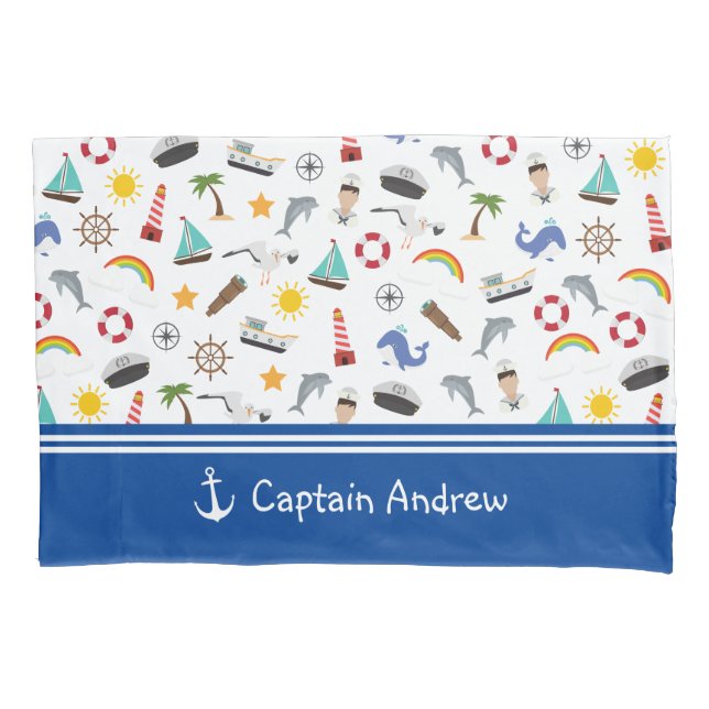 Housse D'oreillers Capitaine du jeune garçon marin nautique (devant)