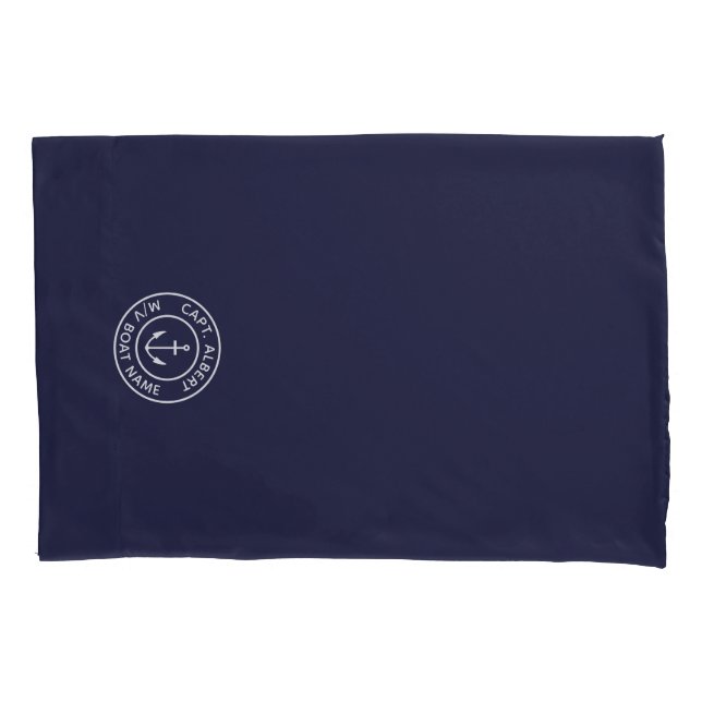 Housse D'oreillers Capitaine Votre Nom Marine Ancre Logo Coussin Coqu (devant)