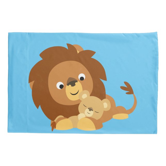 Housse D'oreillers Caricature adorable Lion Papa Et Cub (Dos)