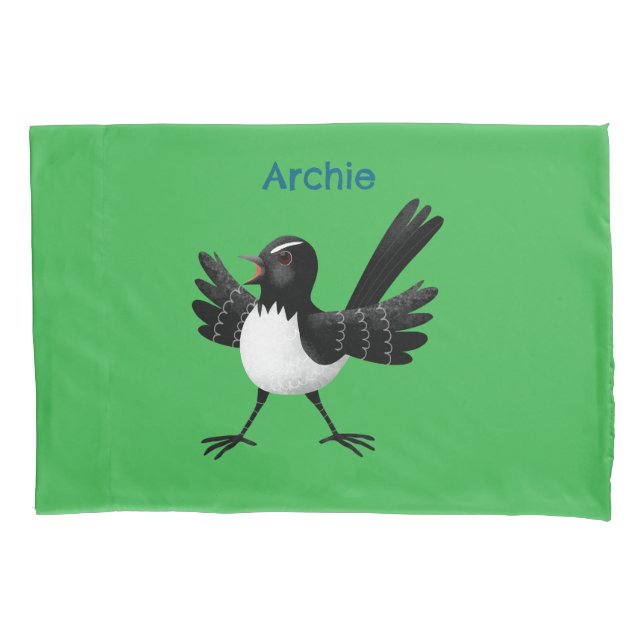 Housse D'oreillers Caricature de Willie Wagtail australienne personna (devant)
