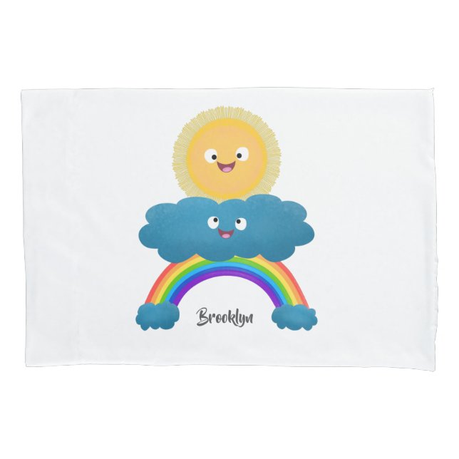 Housse D'oreillers Caricature en arc-en-ciel du joyeux nuage de solei (devant)