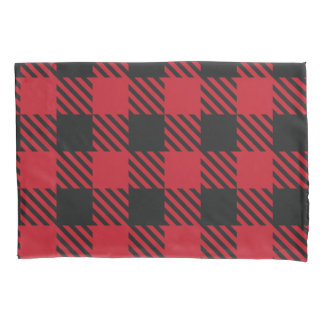 Housse D'oreillers Carré de Buffalo Noir Rouge Plaid Motif 1