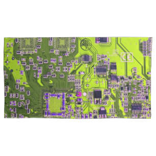 Housse D'oreillers Carte de circuit Geek d'ordinateur Neon Jaune