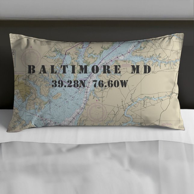 Housse D'oreillers Carte marine Latitude Longitude Baltimore MD (Créateur téléchargé)