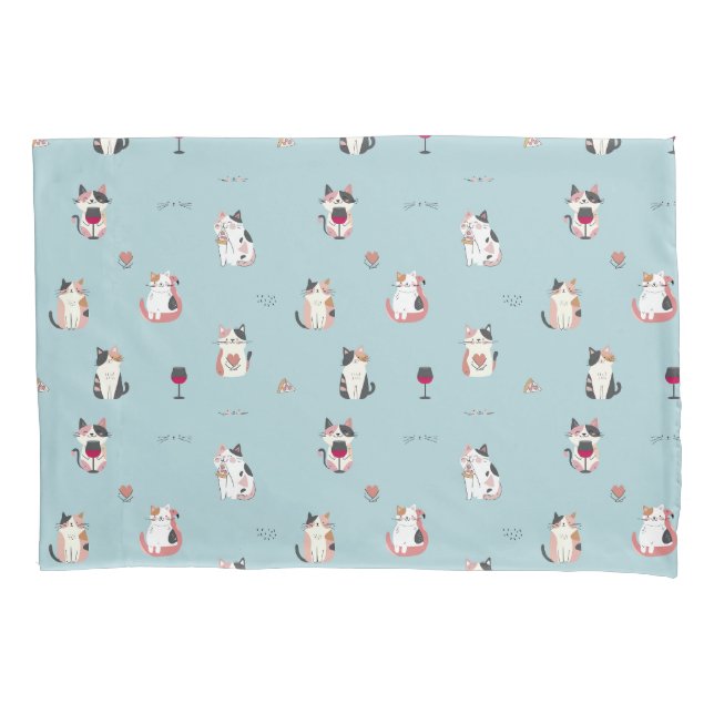 Housse D'oreillers Cat & Vin Pillowcase : Design amusant pour les Amo (devant)