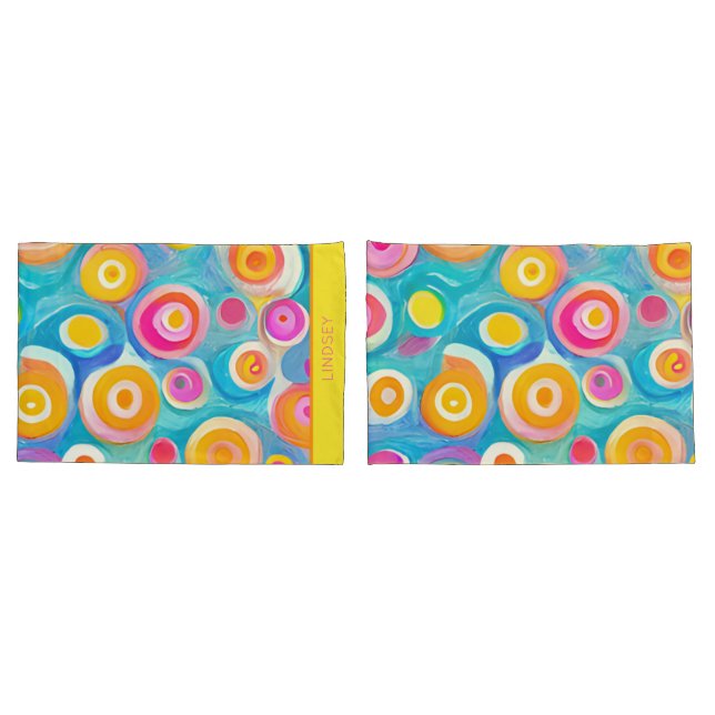 Housse D'oreillers Cercles d'art Abstraits Couleurs vives Nom personn (Dos-Set)