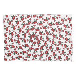 Housse D'oreillers Cerises Rouges & Fruits Mignons Blancs (Toute Coul