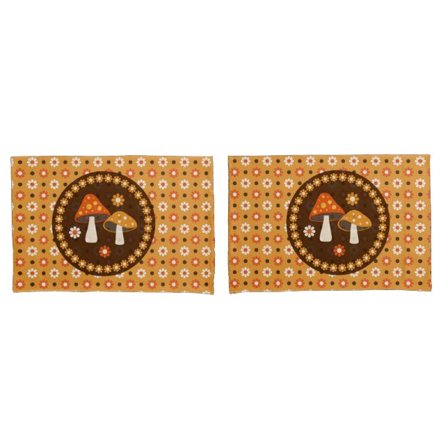 Housse D'oreillers Champignons et fleurs doux rétro (devant-Set)