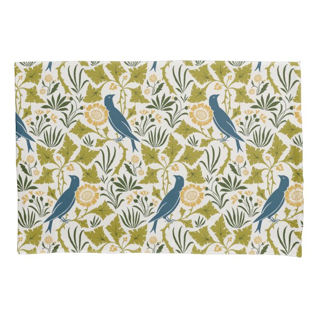 Housse D'oreillers Charles Voysey Parmi les Feuilles avec les oiseaux (devant)