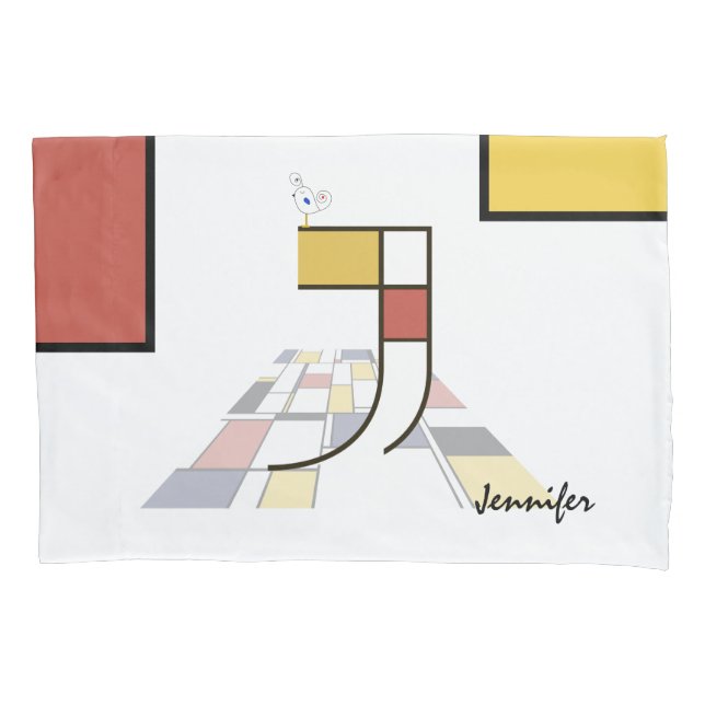 Housse D'oreillers Charmant Neoplasticisme Art Monogramme. Lettre J (devant)