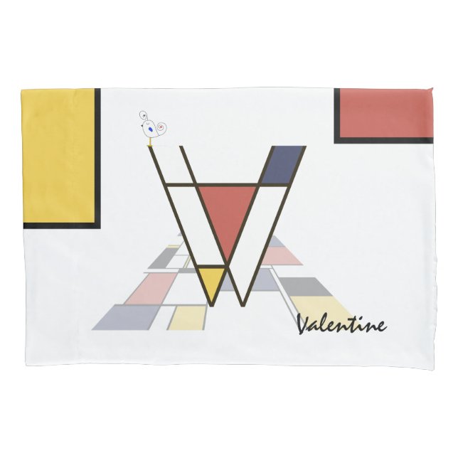 Housse D'oreillers Charmant Neoplasticisme Art Monogramme. Lettre V (devant)