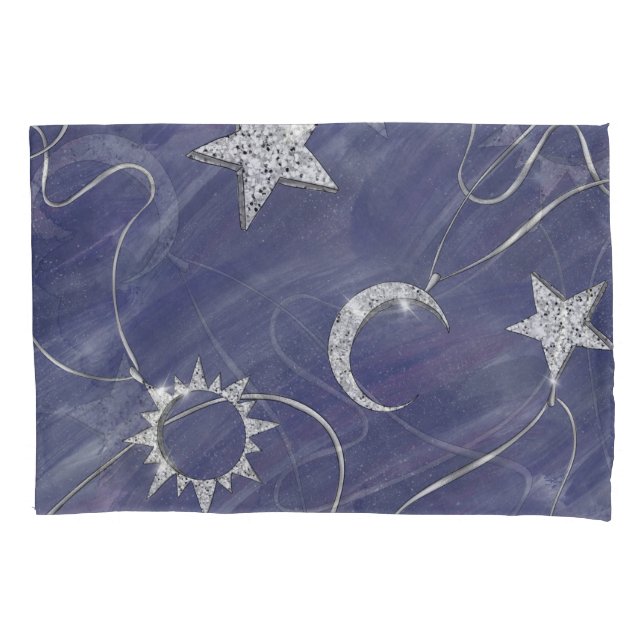 Housse D'oreillers Charming mystique | Étoiles de lune d'argent Sun A (devant)