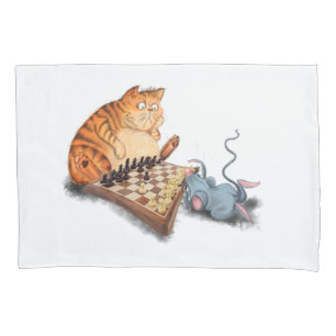 Housse D'oreillers Chat et souris Jouer aux échecs Dessin drôle