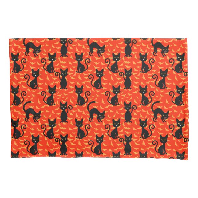 Housse D'oreillers Chat noir éffrayant Halloween Bats orange (devant)