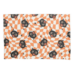 Housse D'oreillers Chat noir rétro Motif chèque orange