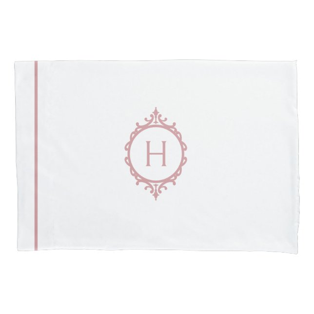 Housse D'oreillers Chelsea rose Blush et blanc Monogramme (devant-gauche)