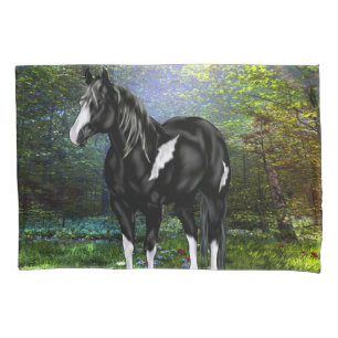 Housse D'oreillers Cheval de peinture à ciel ouvert noir et blanc