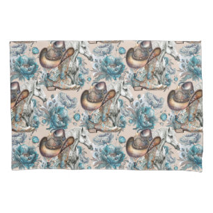 Housse D'oreillers Cheval fille cowgirl motif floral turquoise