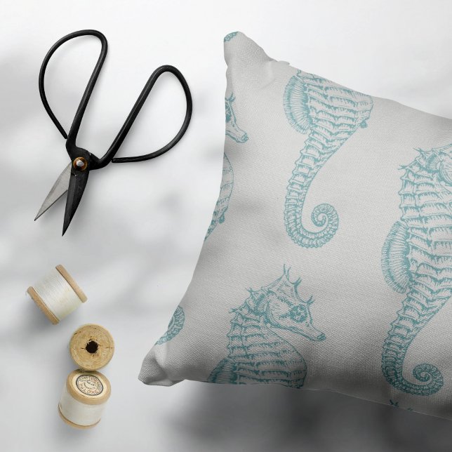 Housse D'oreillers Chevaux de mer tropicaux, Motif hippocampe - gris  (Créateur téléchargé)