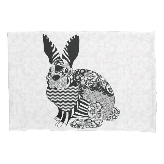 Housse D'oreillers Chevron Et Lapin Floral (devant)
