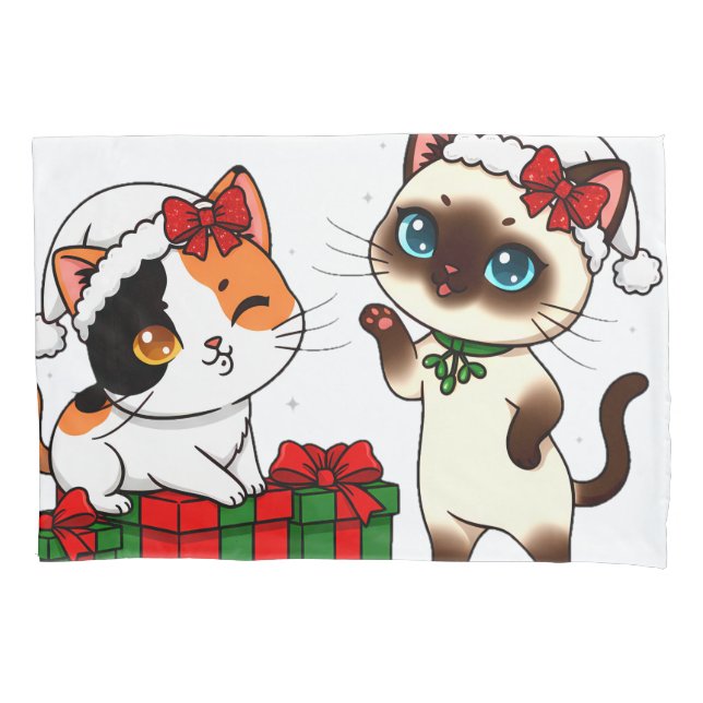 Housse D'oreillers Chibi Christmas Cats with Presents (devant)