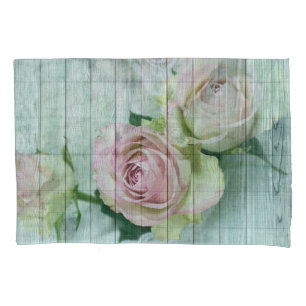 Housse D'oreillers Chic Chic Vintage Jolie Roses Rose Sur Bois Bleu