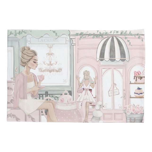Housse D'oreillers Chic Dames French Bakery Tea Shop Aquarelle (Dos)