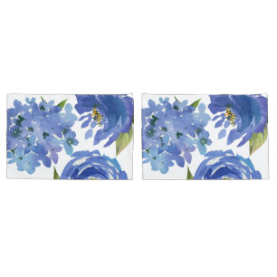 Housse D'oreillers Chic Girl Blue Floral Peonies Hydrangeas