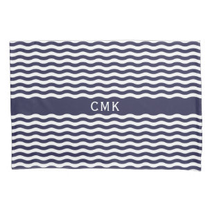 Housse D'oreillers Chic Navy Blue Nautical Waves Beach House