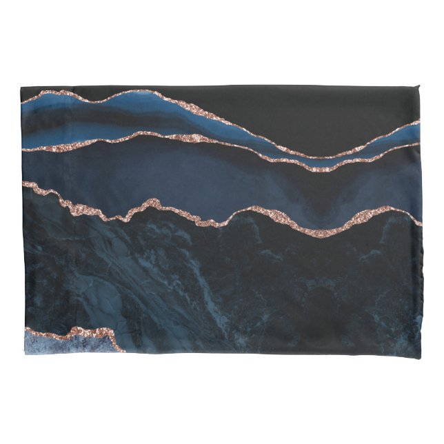 Housse D'oreillers Chic tendance Marine Blue Agate Rose Gold Parties  (devant)