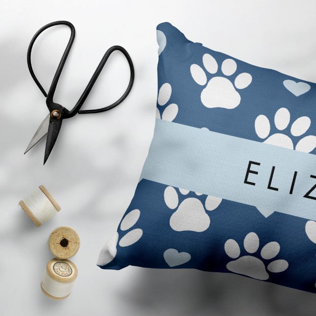 Housse D'oreillers Chien Paws, White Paws, Blue Hearts, Votre Nom (Créateur téléchargé)
