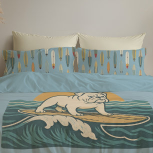 Housse D'oreillers Chien Surfeur Rétro Bouledogue Surfant Bleu Réve