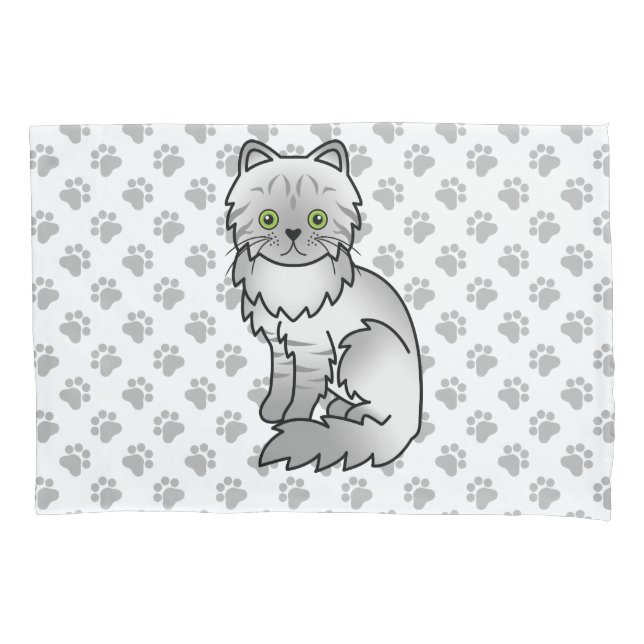 Housse D'oreillers Chinchilla Tabby Argent Persan Gris Chat & Pattes (devant)