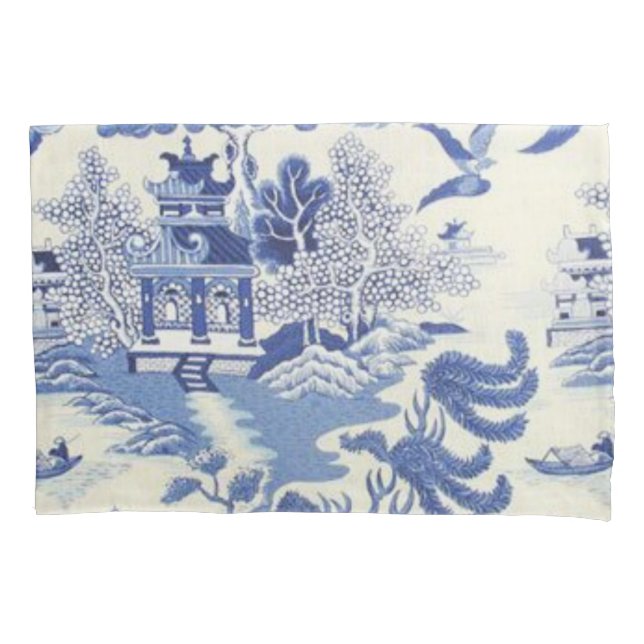 Housse D'oreillers Chinois bleu et blanc (devant)
