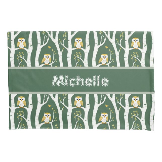 Housse D'oreillers Chouette lunaire et Motif de bouleau (devant-gauche)