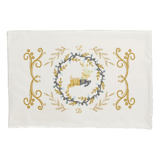 Housse D'oreillers Christmastime Deer with Wreath Yellow Cream