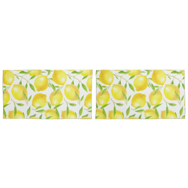 Housse D'oreillers Citrons et motif feuille (devant-Set)
