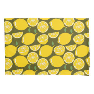 Housse D'oreillers Citrons jaunes et motif vert olive : Citrus modern