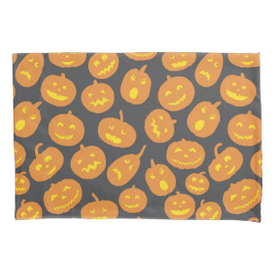 Housse D'oreillers Citrouille d'Halloween Orange Jack O'Lantern Noir