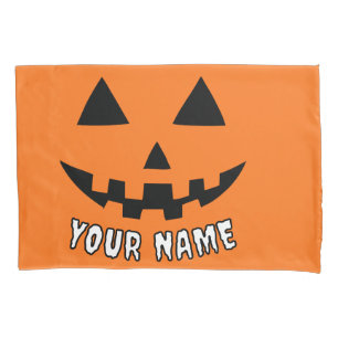Housse D'oreillers Citrouille orange personnalisé Halloween Votre Nom