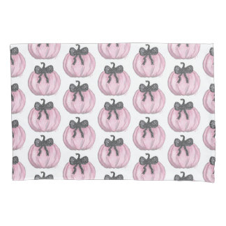 Housse D'oreillers Citrouille rose avec arc noir