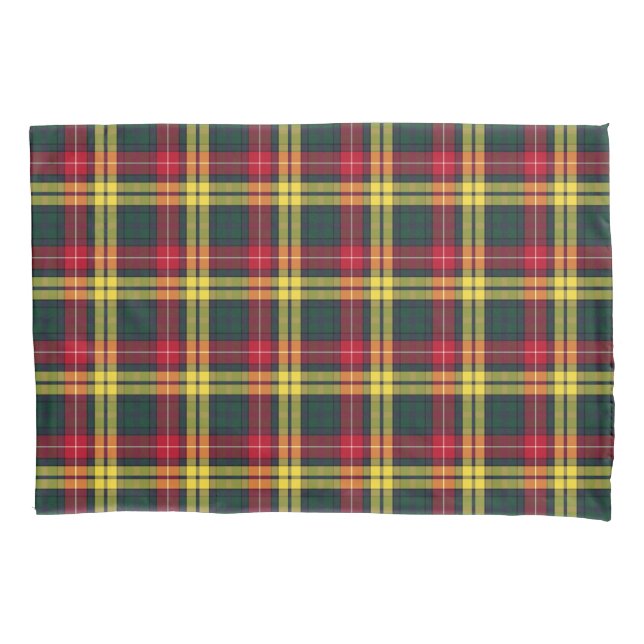 Housse D'oreillers Clan Buchanan Plaid écossais jaune, vert et rouge (devant)